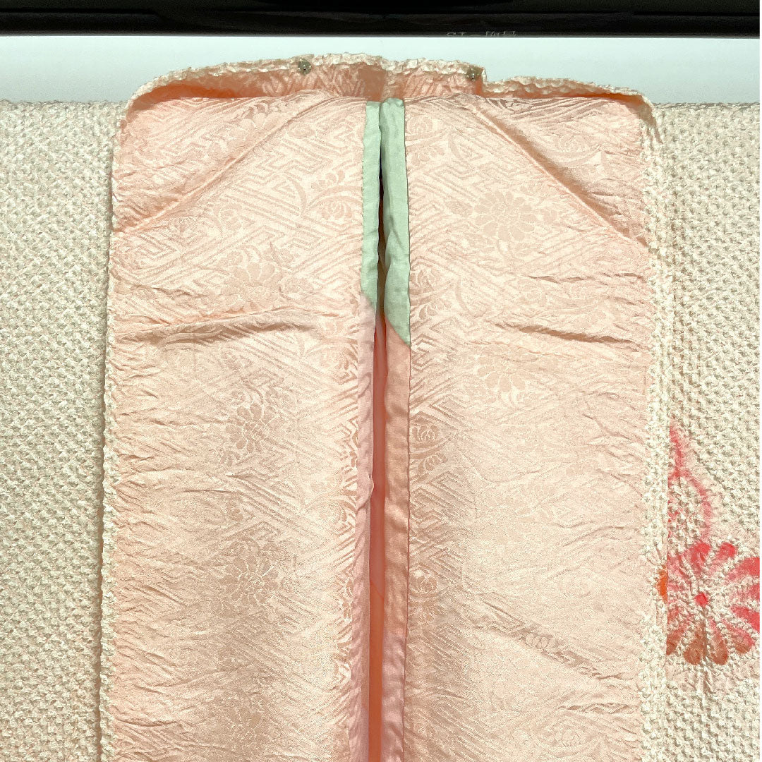 Travel kimono Length 90.5cm Sleeve length 63.5cm Dawn color Flower pattern Pure silk S rank Awase Pink 1117000372913