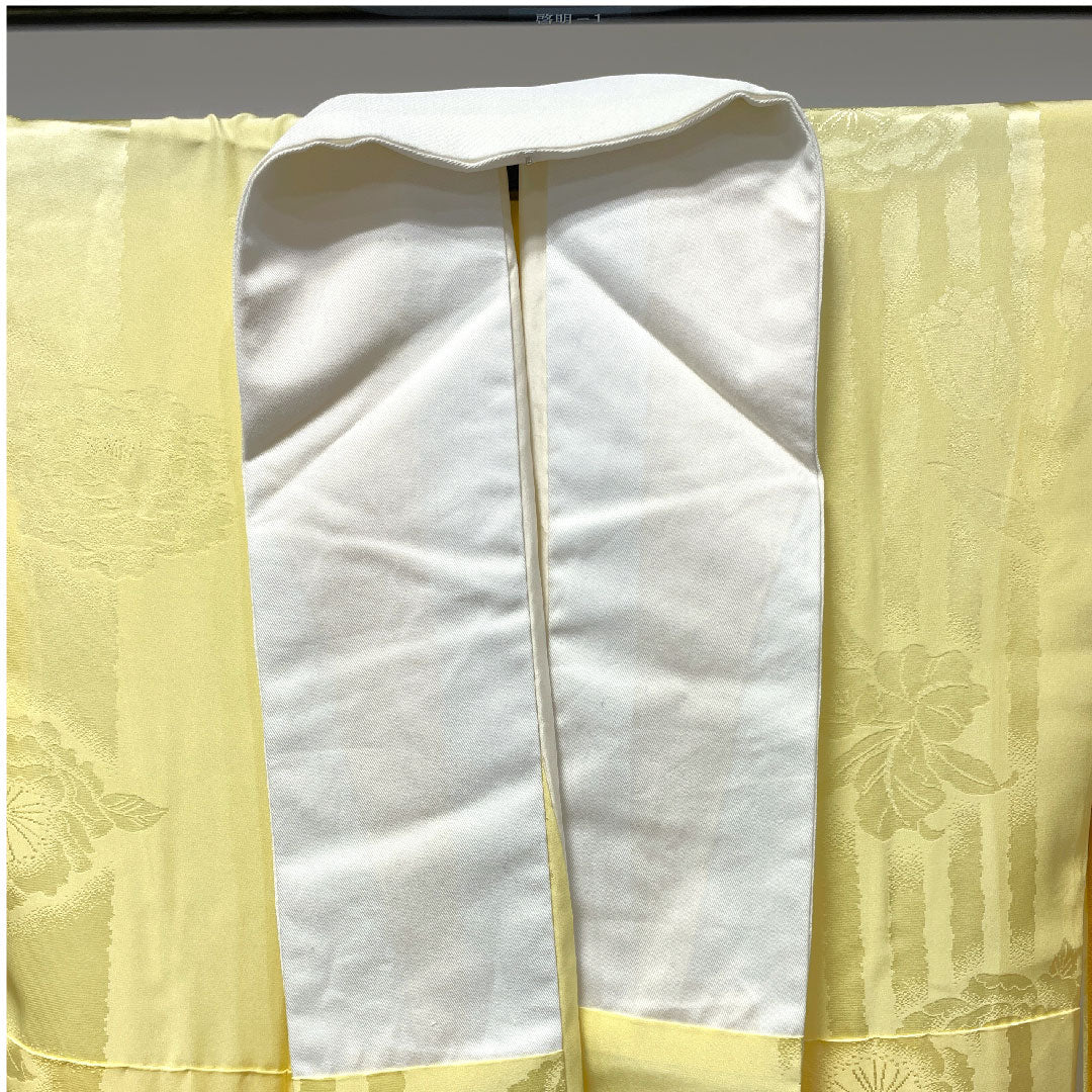 Long undergarment, pure silk, length 122cm, sleeve length 63.5cm, lined, for long-sleeved kimono, with embroidered collar, floral pattern, S rank, yellow, 1129000362123
