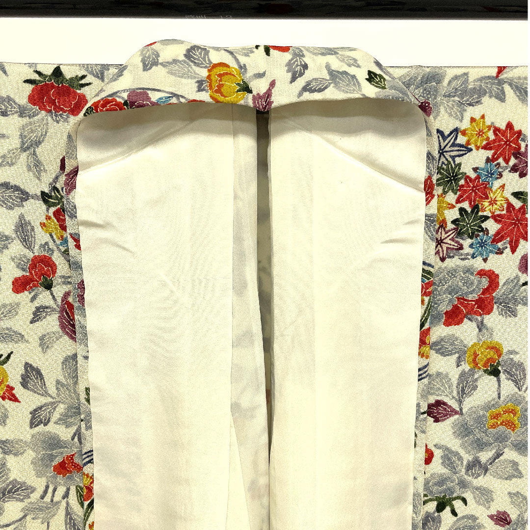 Komon, Length 164cm, Sleeve length 67cm, Lined, Stencil dyeing, Chrysanthemum, Floral pattern, Pure silk, A rank, White, 1115001223311