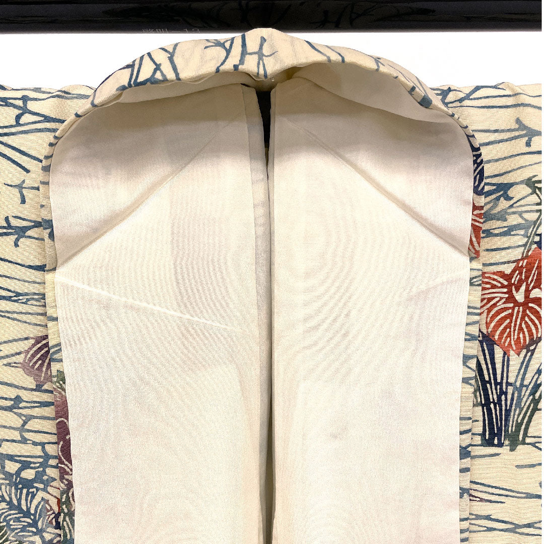 小紋 身丈160cm 裄丈65cm 袷  型染 松葉 花模様  正絹 Bランク クリーム系 1115001194315