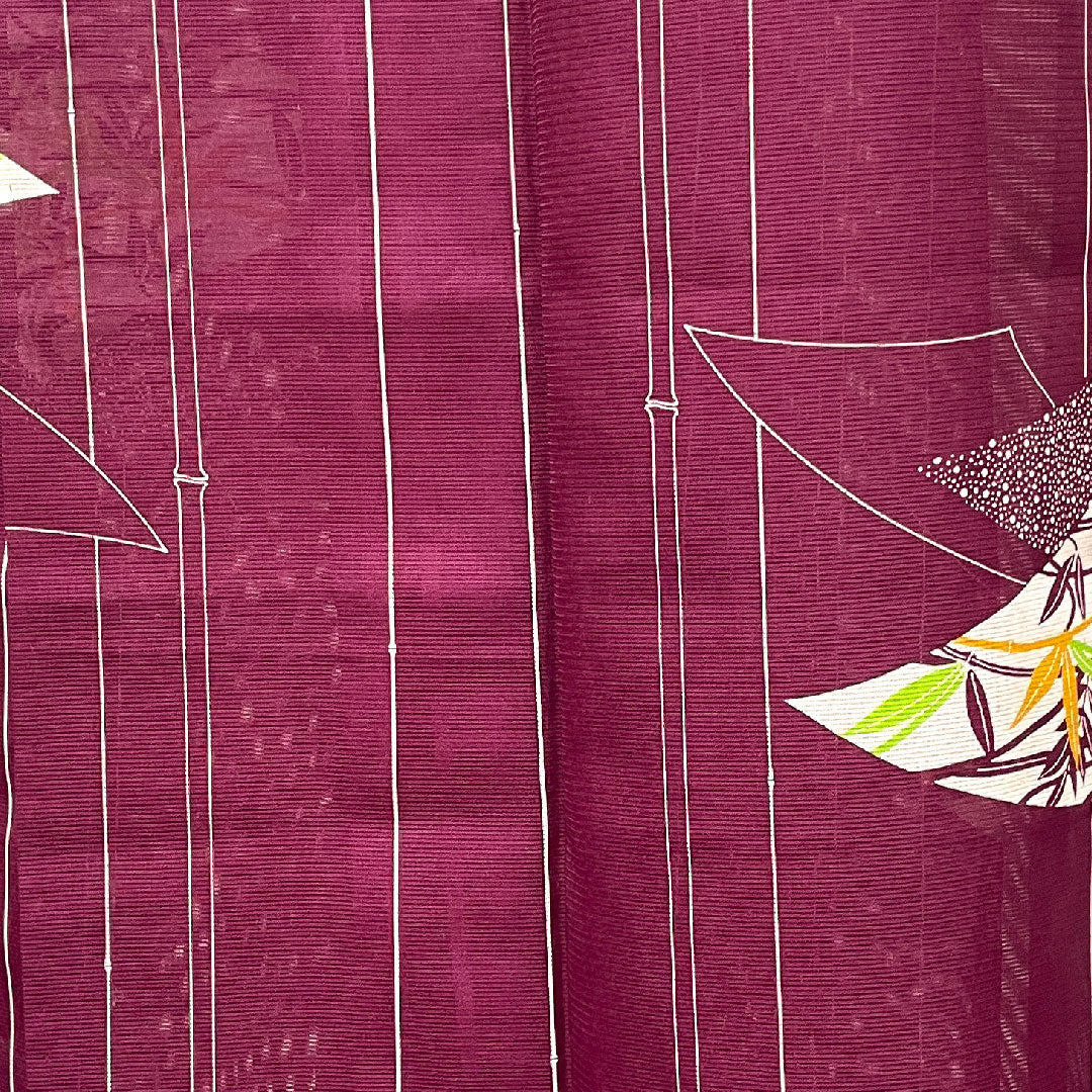Summer kimono, polyester, small pattern, length 160.5cm, sleeve length 64cm, tsubosumireiro (purple), bamboo, fan surface, washable kimono, silk, S rank, purple, 1132001422420