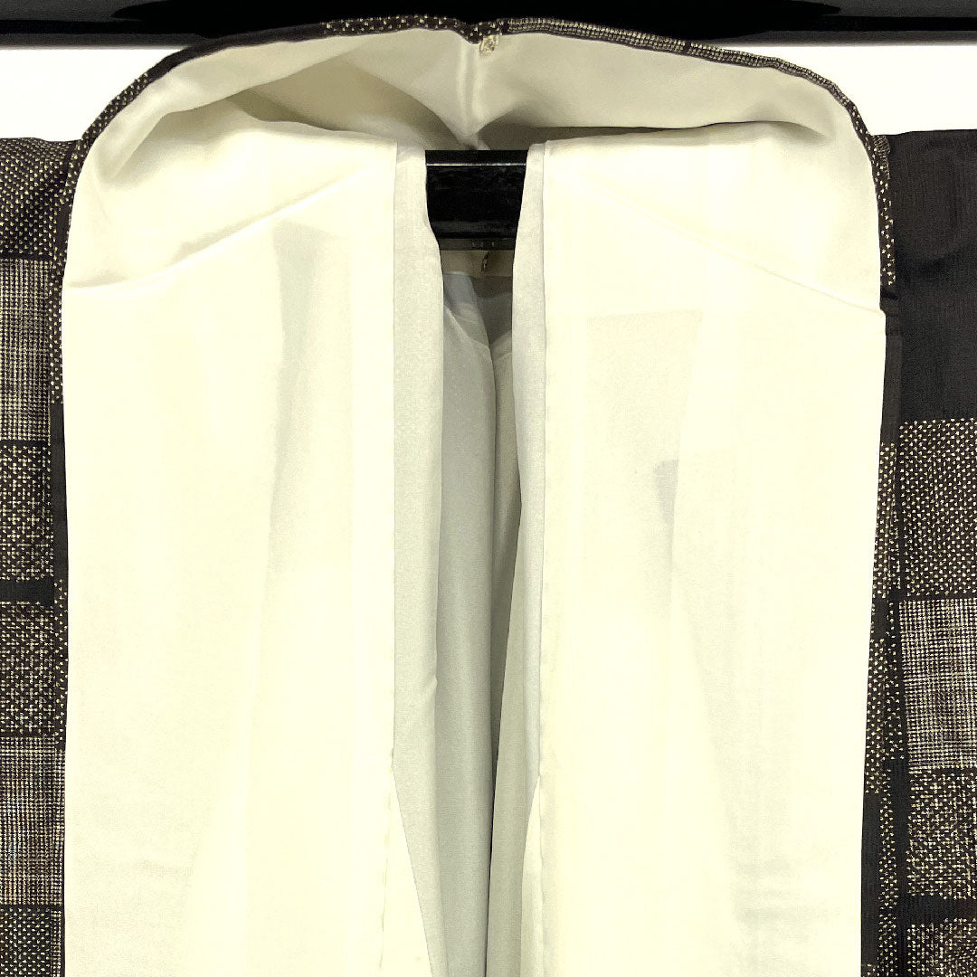 Oshima Tsumugi, Length 163cm, Sleeve length 62cm, Masu pattern, 5 marks, Pure silk, S rank, Awase, Brown, 1116000832314