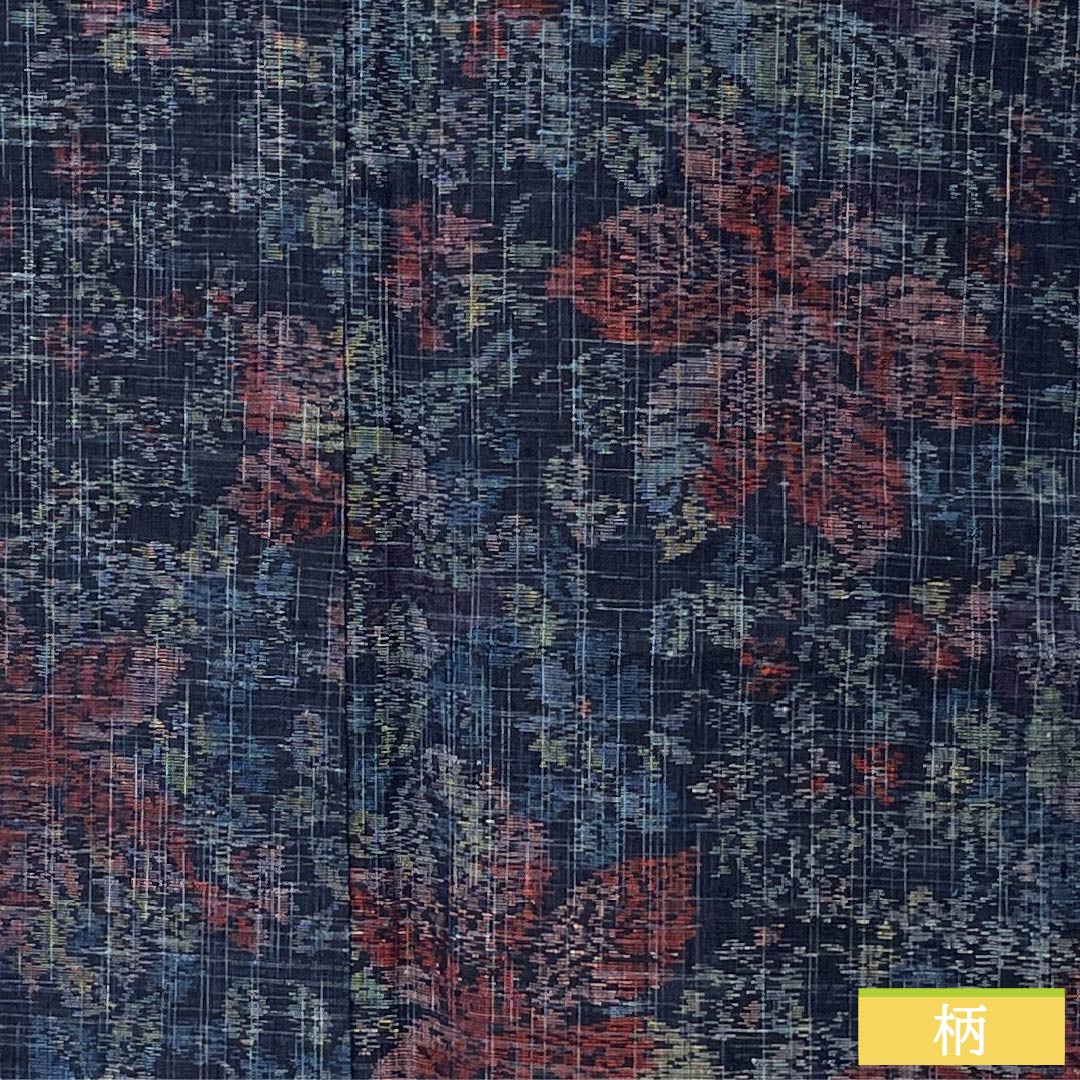 Tsumugi Silk S Rank Length 159.5cm Sleeve Length 66cm Dark Blue Floral Pattern Unlined Navy 1116005152318