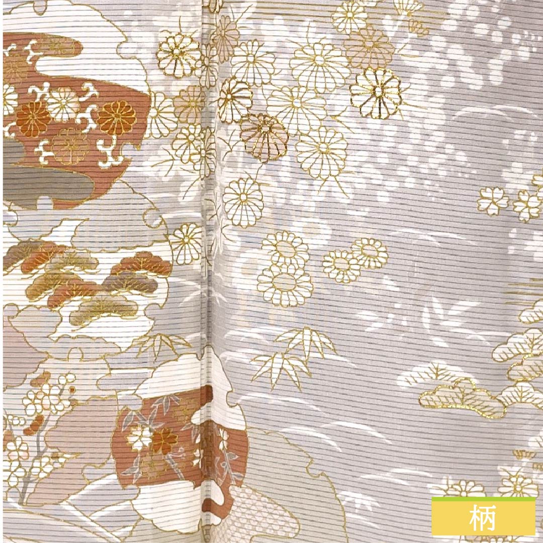 Summer pure silk formal kimono, length 165cm, sleeve length 66cm, light plum gray, Kyoto yuzen, gold leaf, snowflake, silk, A rank, gray, 1132002033522