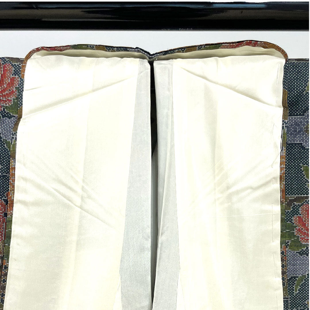 Oshima Tsumugi, Length 156.5cm, Sleeve length 64.5cm, Warp and weft ikat, Floral pattern, Pure silk, A rank, Lined, Green, 1116001853319