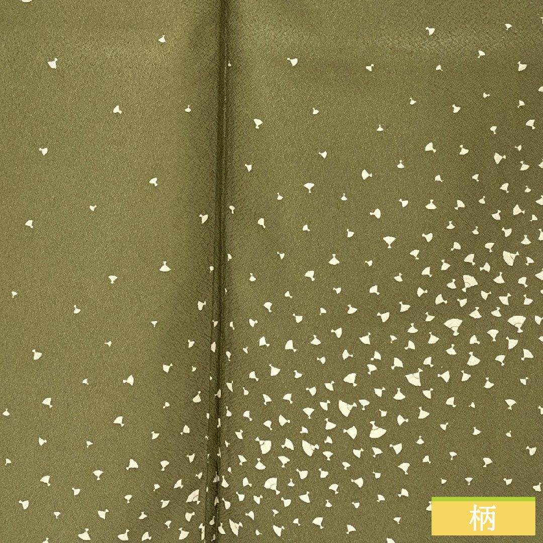 Small pattern, polyester, length 156cm, sleeve length 66.5cm, lined, antique brown, washable kimono, fan, S rank, green, 1115004602319
