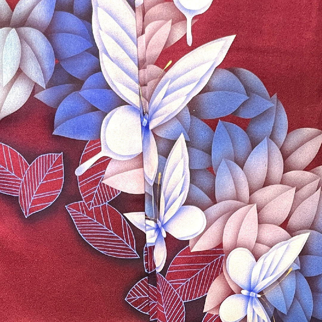 Homongi, pure silk, lined, length 151cm, sleeve length 63cm, dark red, butterfly, S rank, purple, 1112002992220