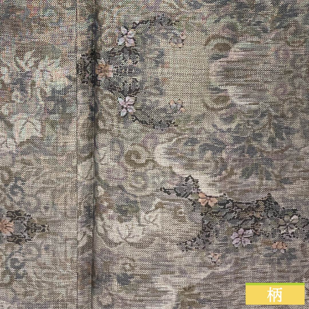 Tsumugi Silk S rank Length 159cm Sleeve-to-shoulder 60.5cm Brownish-gray Murayama Oshima Cloud pattern and floral design Lined Gray system 1116004832322