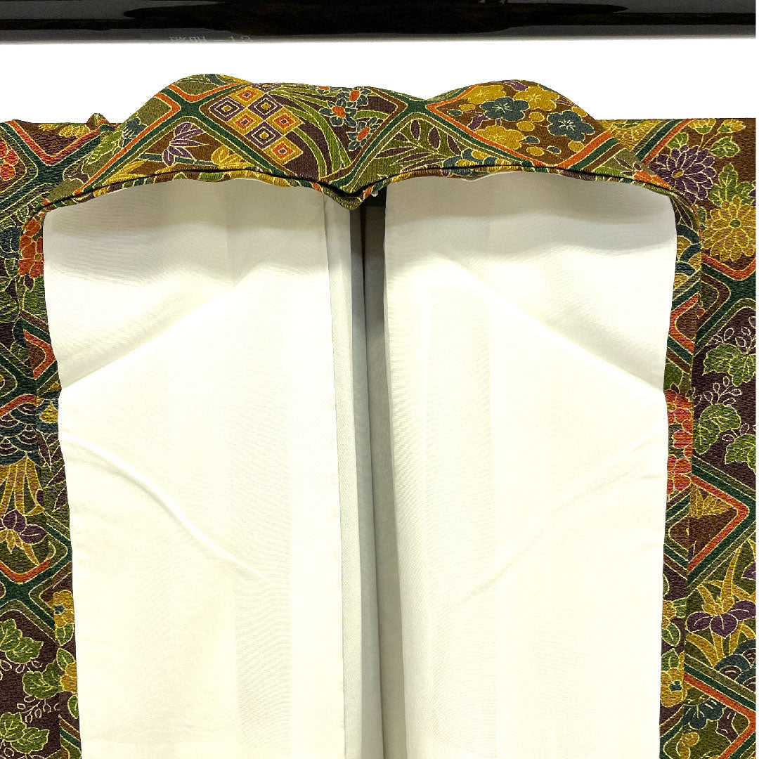 小紋 身丈162cm 裄丈67cm 袷  菱 吉祥文様  正絹 Aランク 茶系 1115001483414