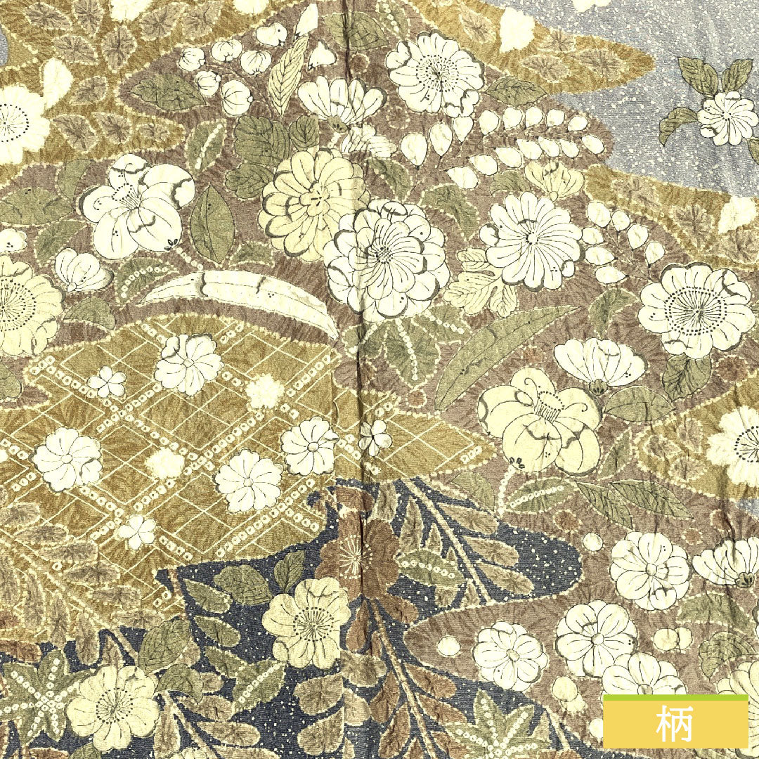 Homongi, pure silk, lined, length 156.5cm, sleeve length 63.5cm, snow color, Tsujigahana, artist's work, A rank, gray, 1112004893322