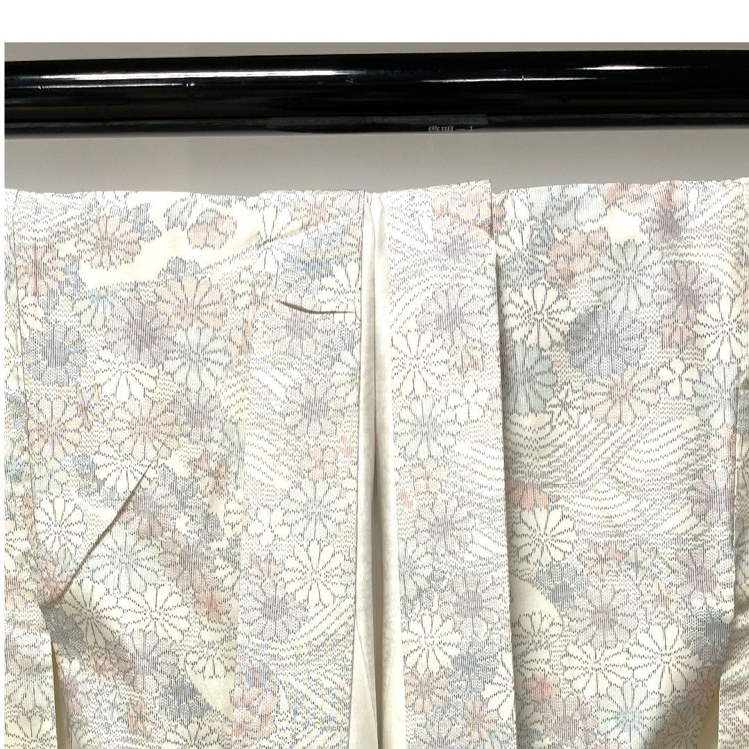 Tsumugi, Length 153cm, Sleeve length 62.5cm, Floral pattern, Polyester, A rank, Lined, White, 1116002143211