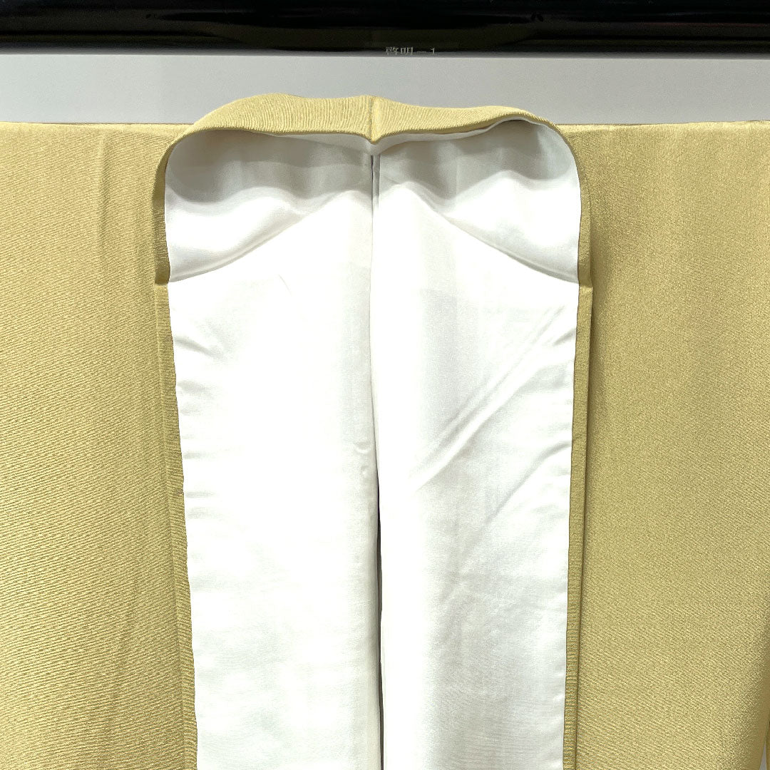 色留袖 身丈161.5cm 裄丈65.5cm 袷 しつけ糸付き 未使用品 枯野色 螺鈿 金彩加工 風景模様 三つ柏 正絹 Sランク 三つ紋 黄系 1111000792423