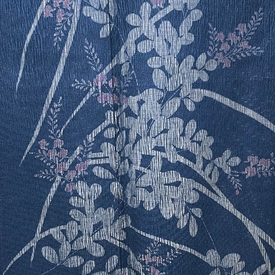 夏物 正絹 訪問着 身丈158cm 裄丈63.5cm 濃藍色（こいあいいろ）草花模様 二重紗 Sランク 紺系 1132000142318