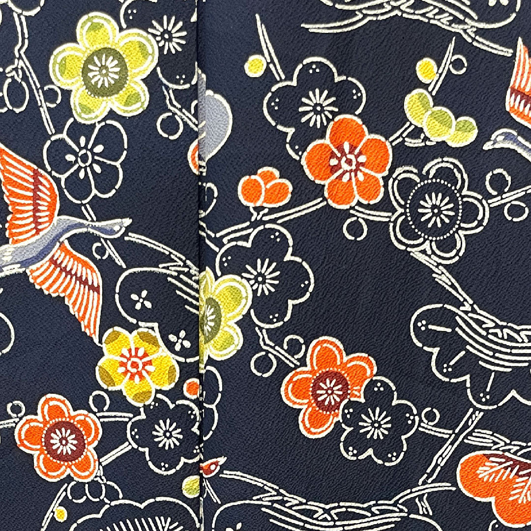 Komon Length 158cm Sleeve length 63.5cm Awase Dark blue Kyo-Bengata Pine Plum Pure silk A rank Navy 1115003433318