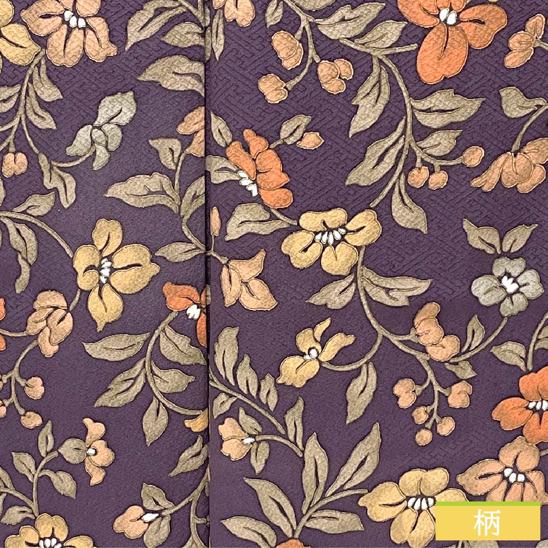 Komon (small pattern) kimono, pure silk, length 162cm, sleeve length 64cm, lined, deep purple (Fukaki Murasaki Iro), Saaya pattern, floral pattern, S rank, purple, 1115005972420