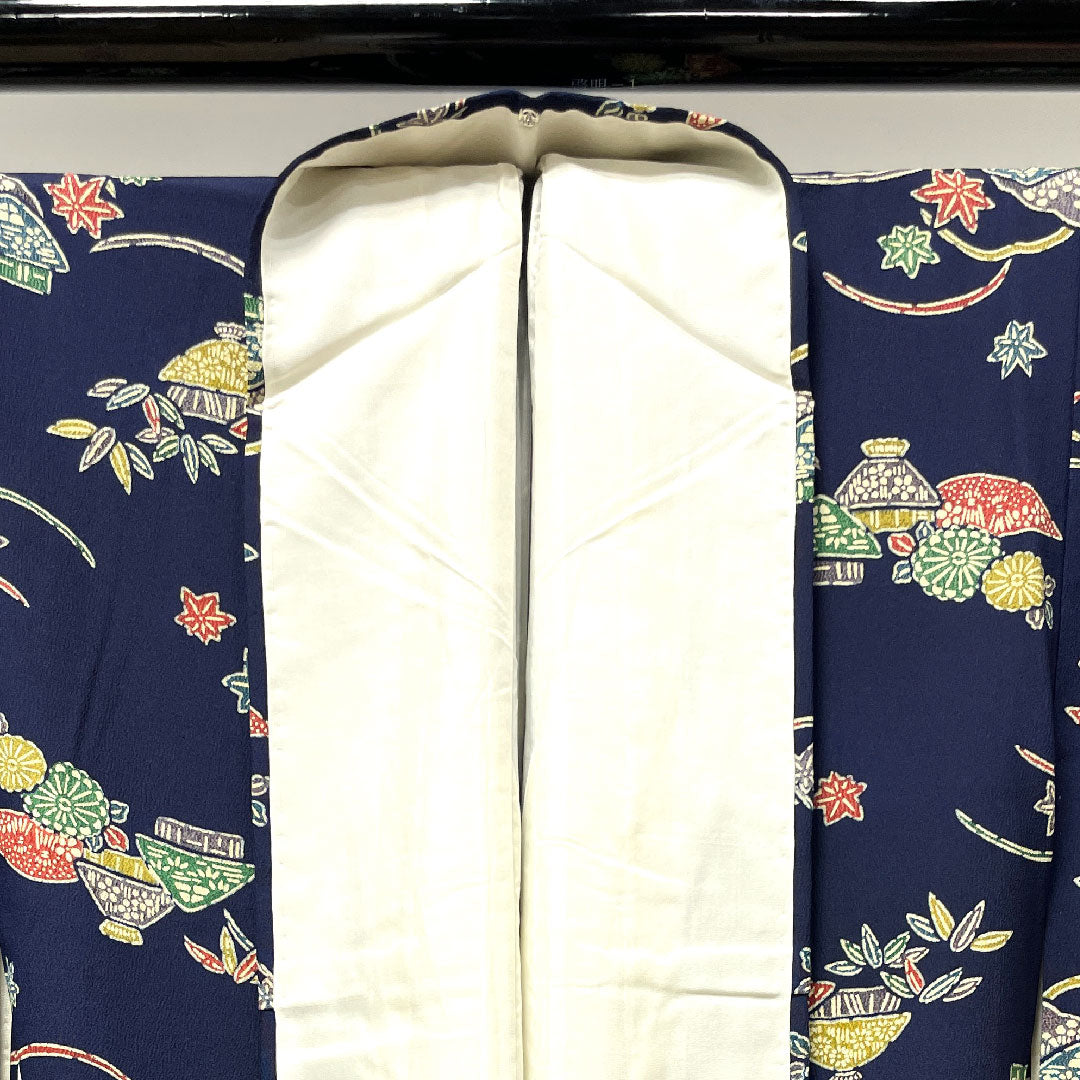 小紋 身丈155cm 裄丈63cm 袷  濃紺色 型染  正絹 Aランク 紺系 1115002983318
