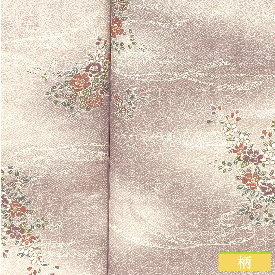 Small pattern, polyester, length 157.5cm, sleeve length 64cm, lined, light wisteria color, washable kimono, floral pattern, A rank, purple, 1115004543320