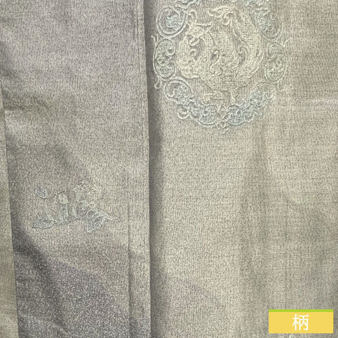訪問着 正絹 袷 身丈162.5cm 裄丈66.5cm 錫色（すずいろ） 大島紬地 刺繍 抽象模様 Sランク グレー系 1112004582422
