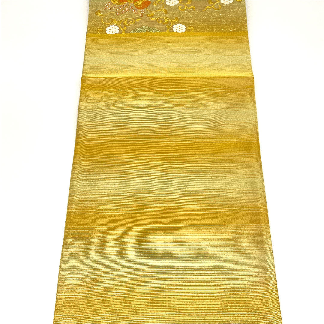 [Unfinished] Fukuro Obi, Silk, NEW Rank, Traditional Craftsman, Kiri (Paulownia), For Tomesode, Obi Length 455cm, Six-Panel Pattern, Formal, Gold Tone, 1123002471421