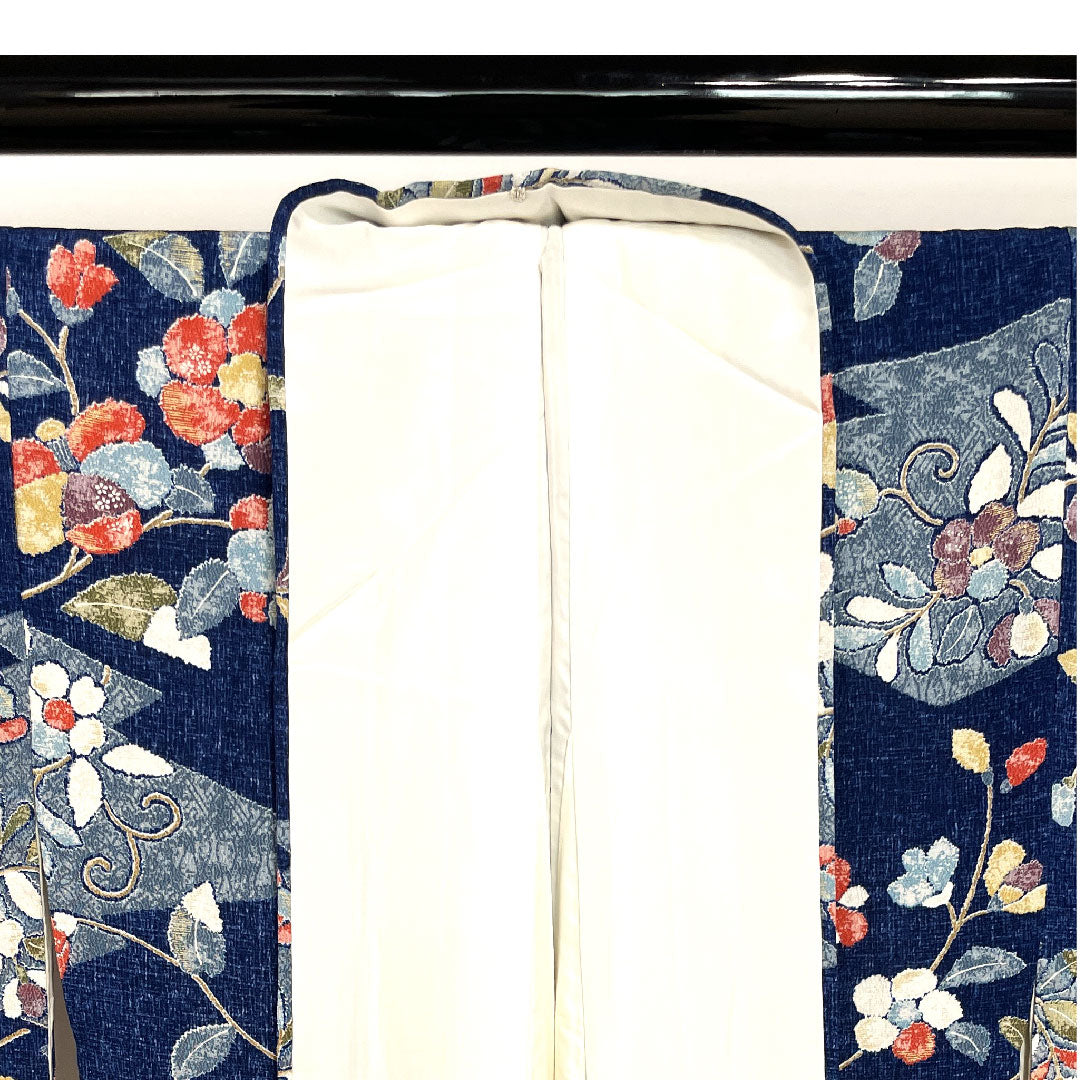 小紋 身丈158cm 裄丈64cm 袷  紺桔梗色 草花模様  正絹 Sランク 紺系 1115002512318