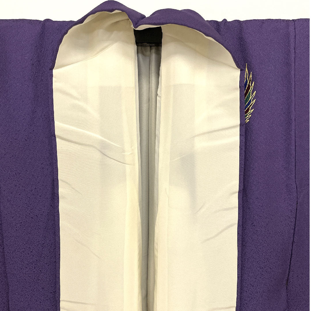 Homongi (formal kimono) Length 154cm Sleeve length 62cm Saito Sansai Kotobukiori Bird pattern Pure silk A rank Purple 1112000883220