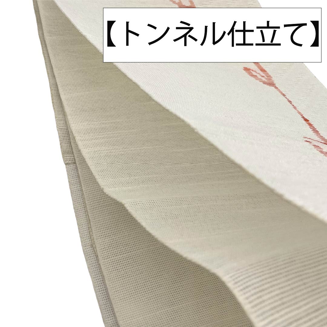 名古屋帯 正絹 Sランク 開き仕立て 乳白色（にゅうはくしょく） 幾何学模様 曲線 夏帯 帯丈366cm 六通 カジュアル 白系 1124013102311