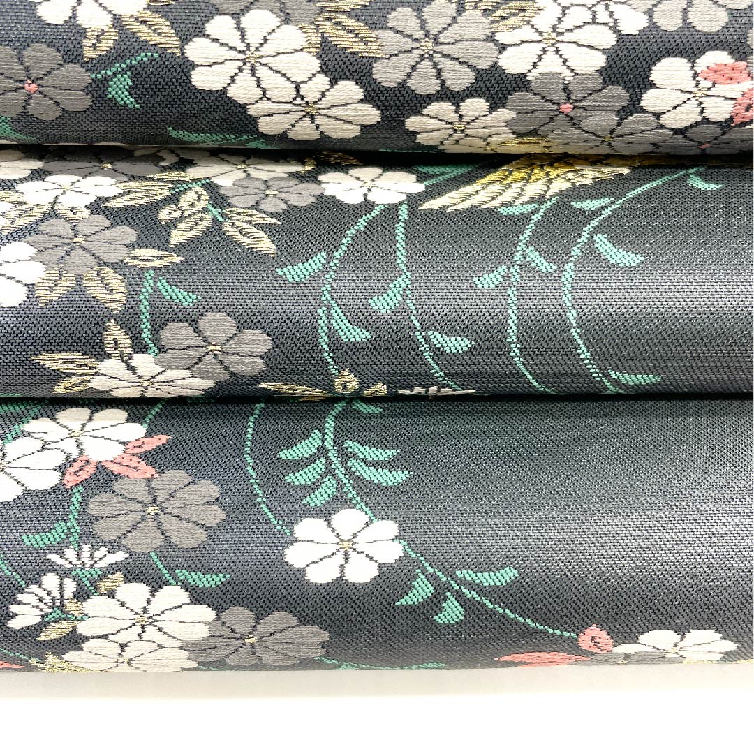 Fukuro Obi (Bag) in Noshime-iro (colored wrapping paper) with cherry blossoms, cranes and flowing water, obi length 430cm, pure silk, A rank, six-way, formal, gray, 1123002923322