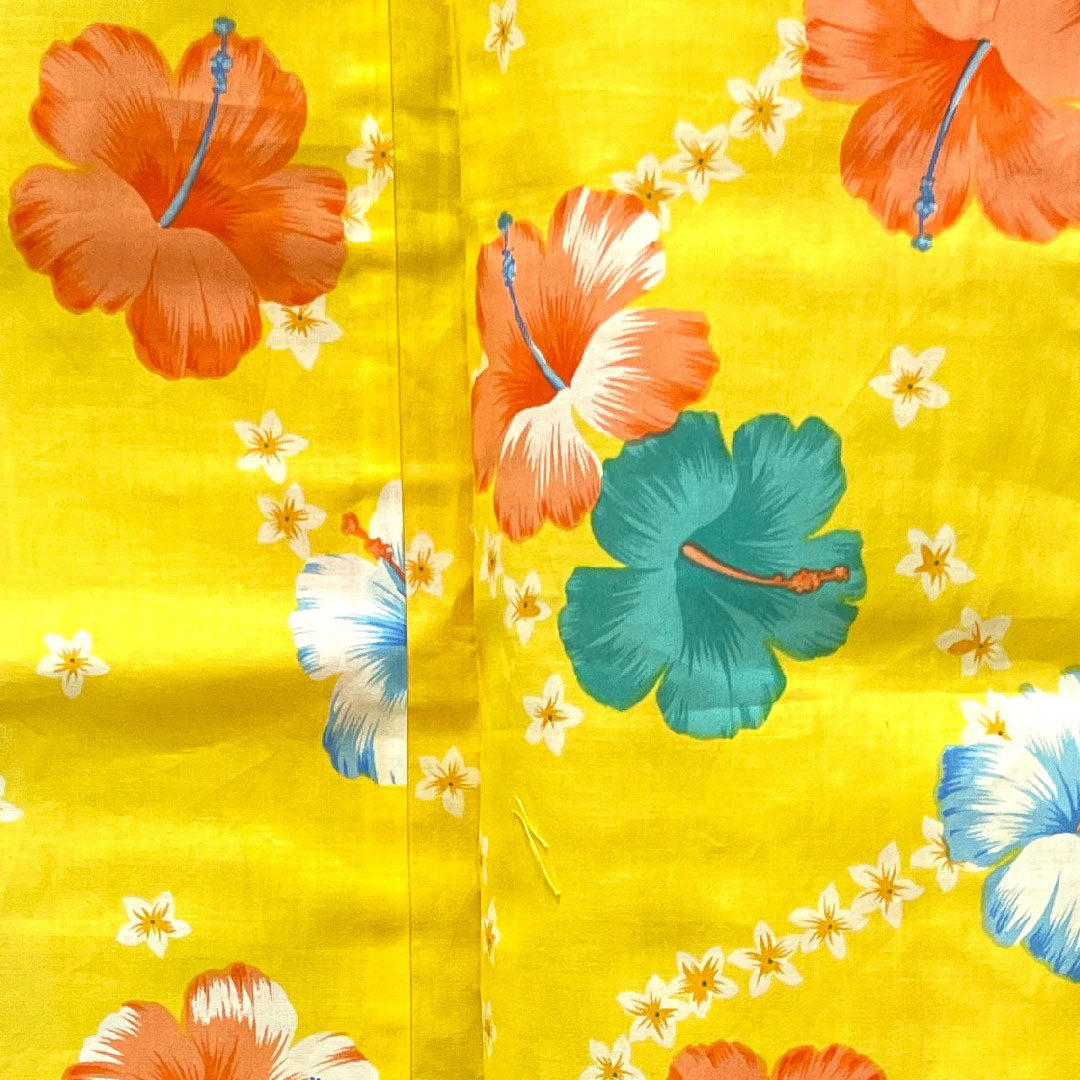 Yukata with basting thread, unused, sunflower color, hibiscus, cotton, S rank, single layer, length 164cm, sleeve length 64.5cm, yellow, 1118002732423