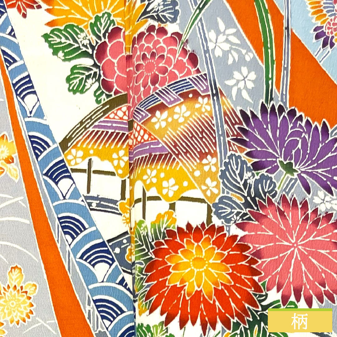 振袖 正絹 身丈151cm 裄丈62cm 袷  黄丹色 京紅型 吉祥文様  Aランク 橙系 1113001913226