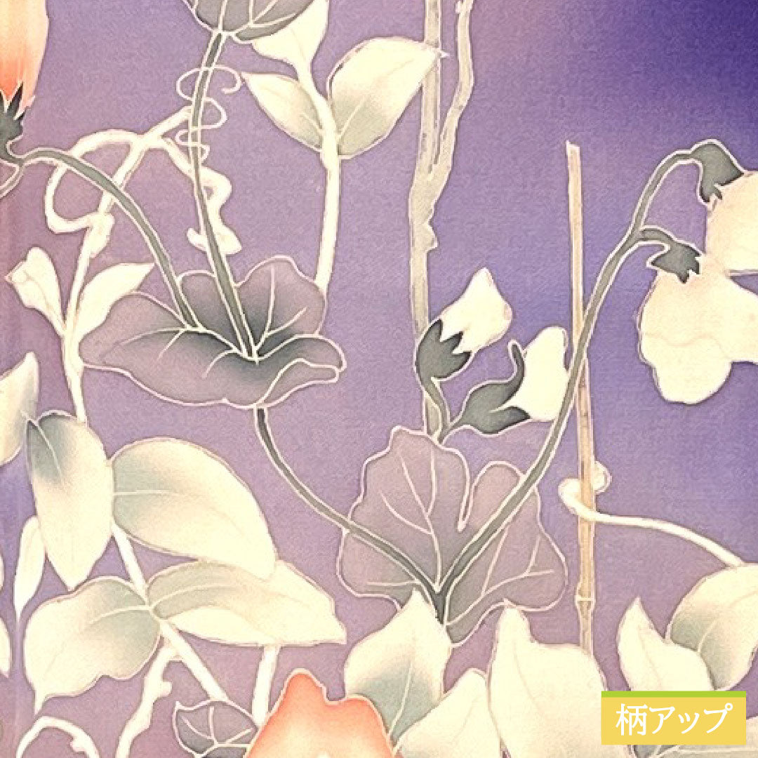 Homongi (formal kimono) made of pure silk, lined, length 160cm, sleeve length 62.5cm, violet, Kyoto Yuzen, floral pattern, A rank, purple, 1112005323420