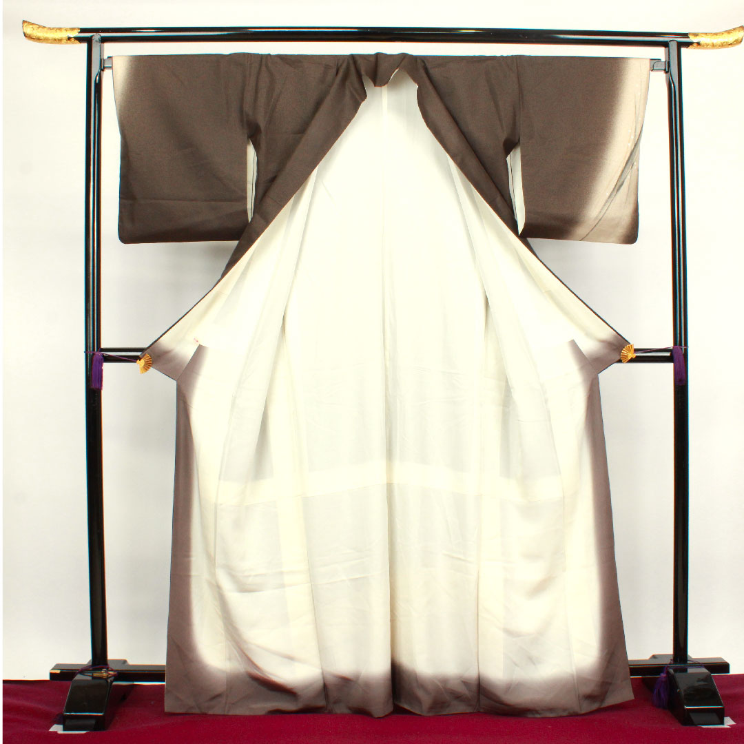 Homongi, lined, length 167cm, sleeve length 64cm, charcoal color, artist's work, Enso, pure silk, A rank, brown, 1112002473514