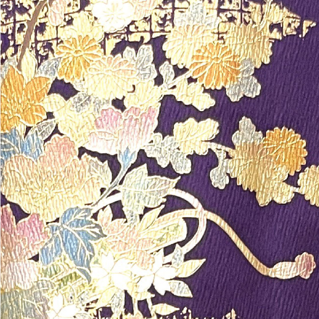 訪問着 正絹 袷 身丈155cm 裄丈68cm 深紫色 金彩加工 しつけ糸付き 吉祥文様 Sランク 紫系 1112003192320