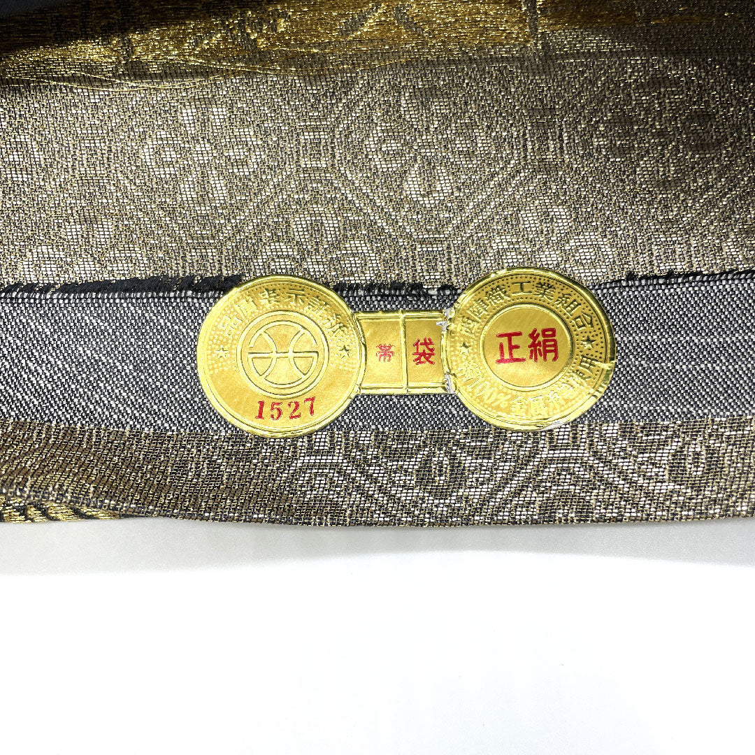 【未仕立】袋帯 正絹 NEWランク 全通全景 三十六歌仙文様 千紫萬紅   帯丈454cm 全通 フォーマル グレー系 1123003581422