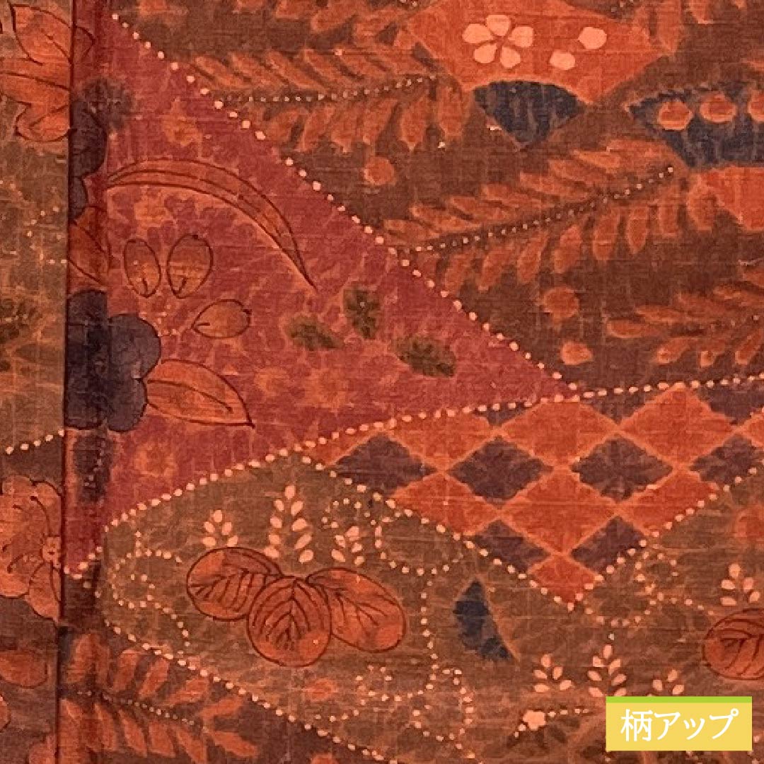 Komon, pure silk, length 161cm, sleeve length 67cm, lined, deep maple leaf color (koimomijiiro), Tsujigahana, with basting thread, S rank, vermilion, 1115005302416