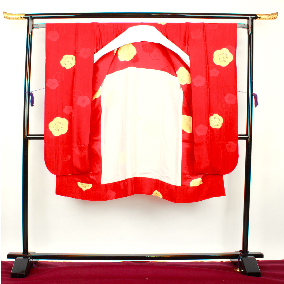Long undergarment, pure silk, length 120cm, sleeve length 67.5cm, single layer, old red color, for long-sleeved kimono, plum, A rank, red, 1129000293112