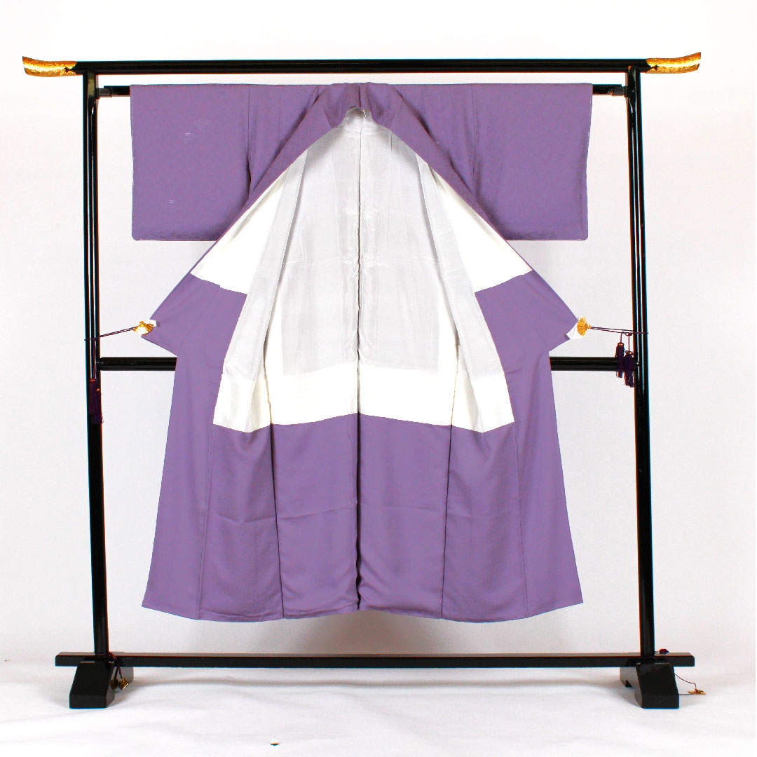 Solid color, Dronwork embroidery, classic diamond pattern, hanging wisteria, length 148cm, sleeve length 62cm, lined, pure silk, S rank, purple, 1114000182120