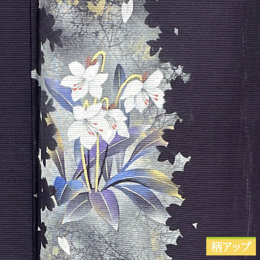 Summer Formal Silk Kimono, S Rank, Length 162.5cm, Sleeve-to-Sleeve 65cm, Dark Purple, Tsukesage, Cherry Blossom and Floral Pattern, Ro, Purple Tones, 1132003612420