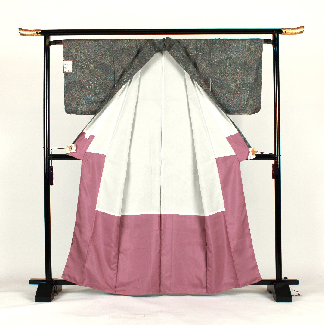 Komon, Length 160cm, Sleeve length 66cm, Awase, Diamond-shaped flowers, Polyester, S rank, Blue, 1115000942417