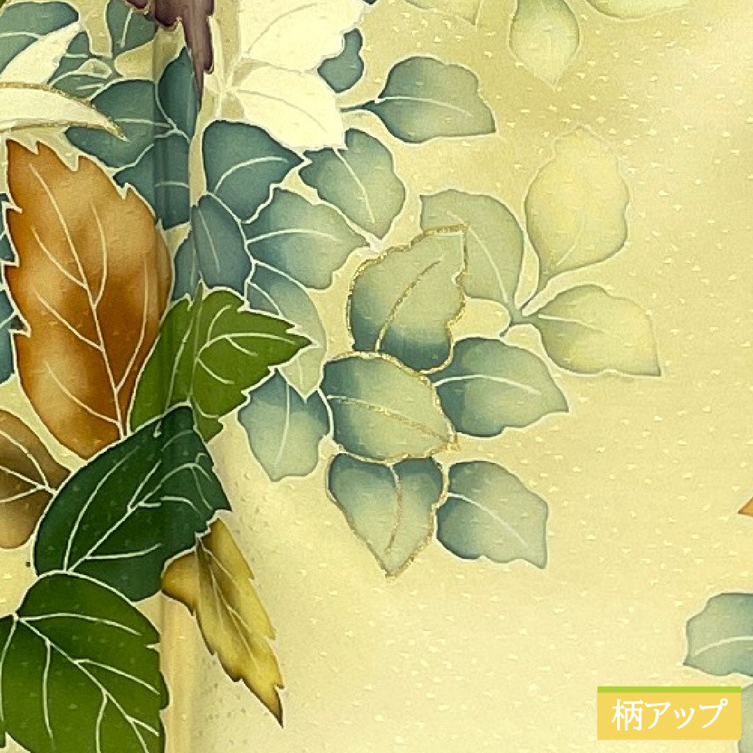 訪問着 正絹 袷 身丈156.5cm 裄丈63cm 淡黄色（たんこうしょく） 京友禅 草花模様 Aランク 黄系 1112005393323