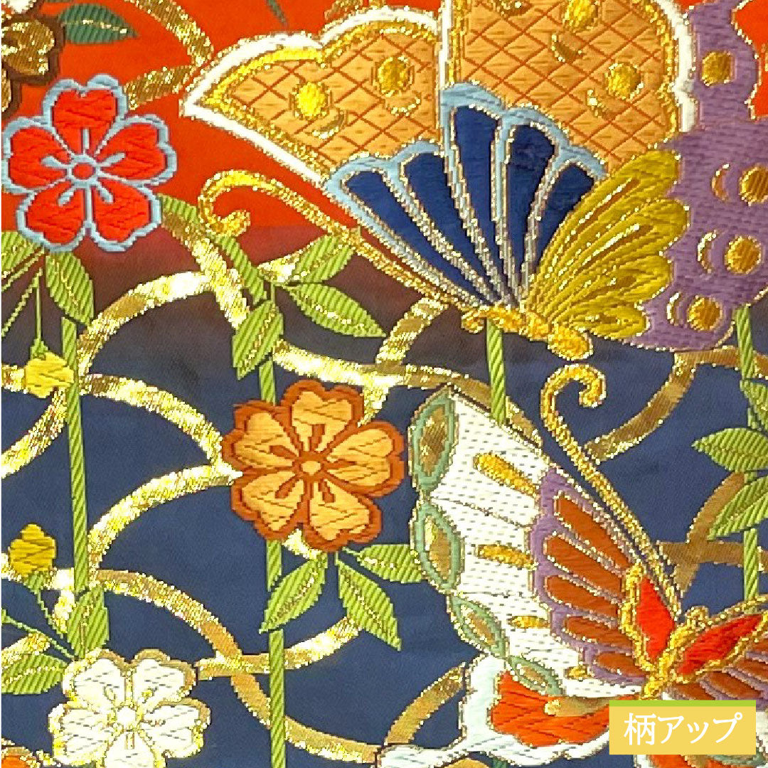 Colored uchikake, pure silk, length 192cm, sleeve length 66cm, scarlet, Karaori, butterfly, floral pattern, S rank, lined, vermilion, 1110000872916