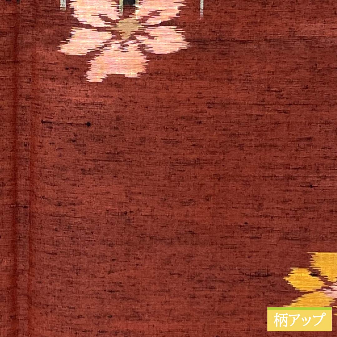 Tsumugi silk S rank, length 156cm, sleeve length 65cm, copper-red (shakudo-iro) flower pattern, kasuri, lined, brown, product number 1116003952314