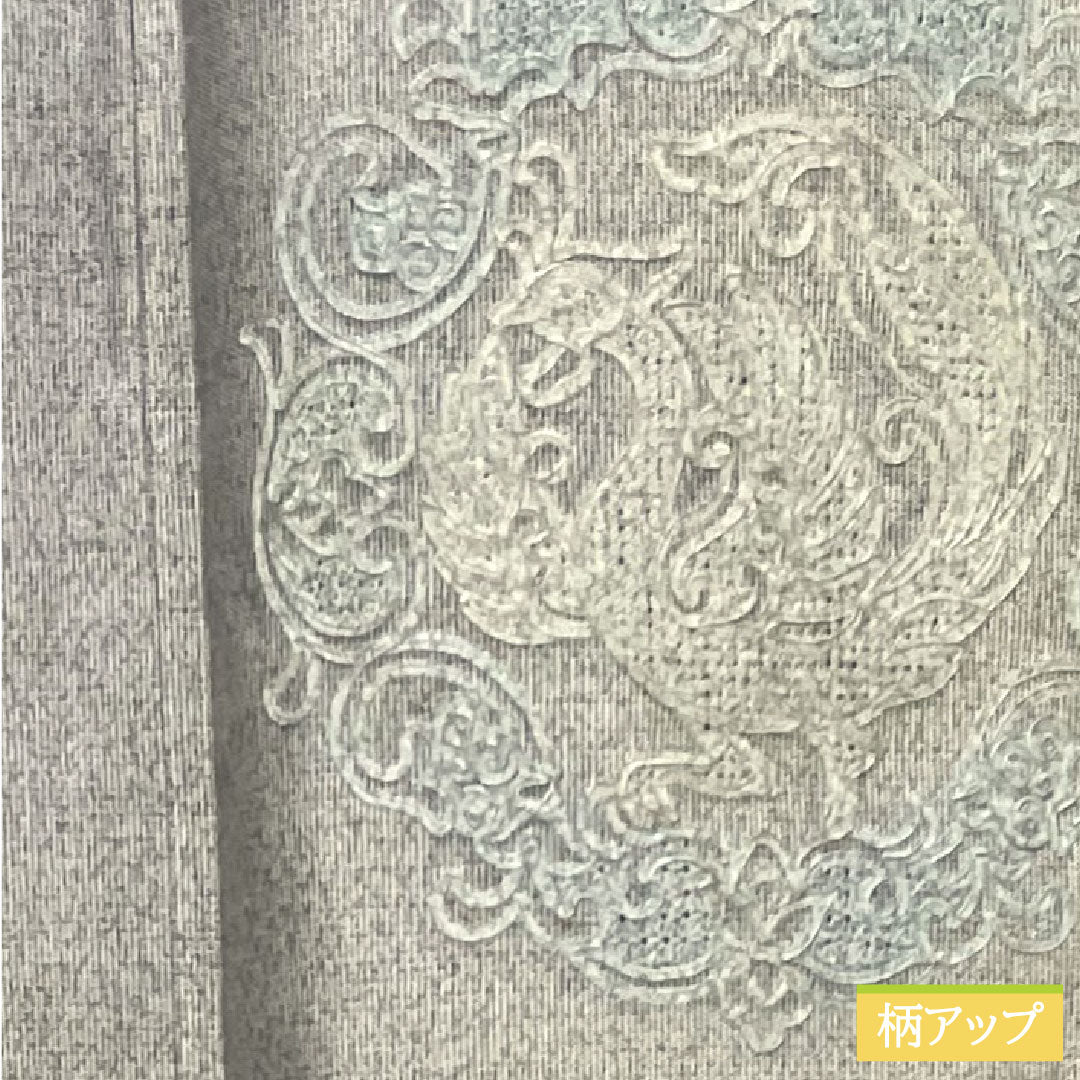 訪問着 正絹 袷 身丈162.5cm 裄丈66.5cm 錫色（すずいろ） 大島紬地 刺繍 抽象模様 Sランク グレー系 1112004582422