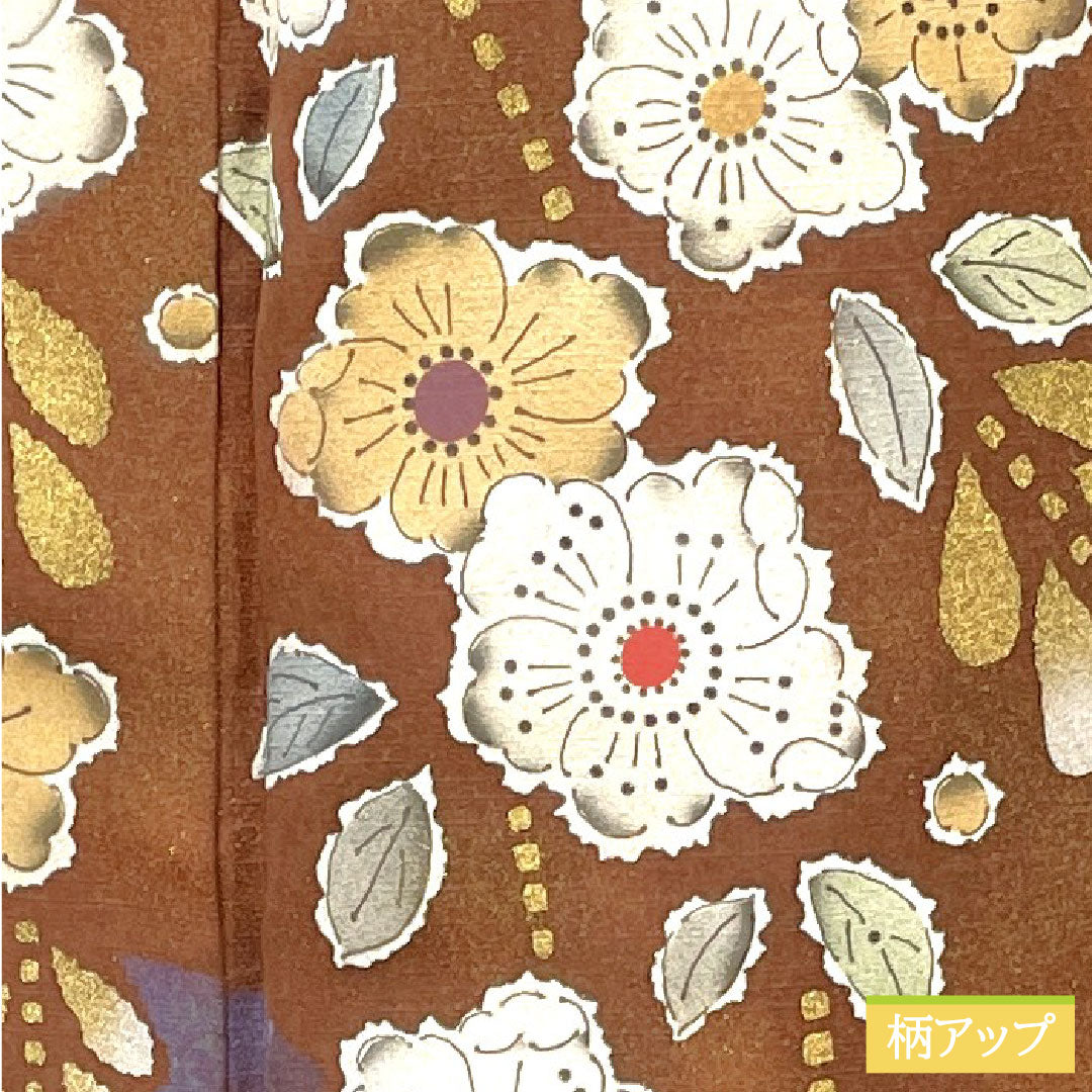 Homongi, pure silk, lined, length 163.5cm, sleeve length 68cm, chestnut color, Tsujigahana, one crest, Nakainkenkatabami, A rank, brown, 1112004913414