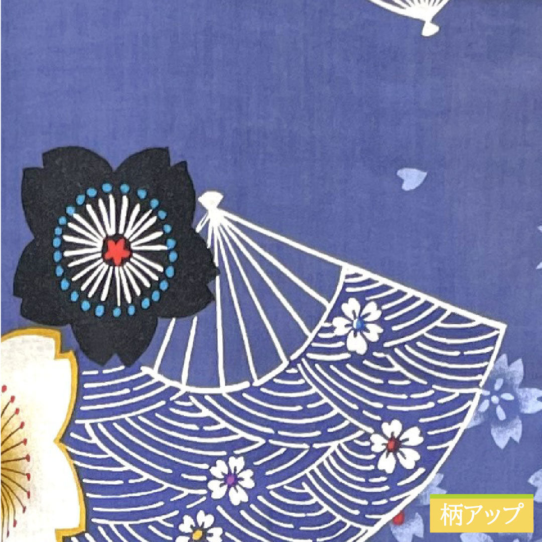 Yukata Cotton Length 160cm Sleeve length 64cm S rank Single layer Blue Edo-nandou color Cherry blossom Folding fan 1118005192417
