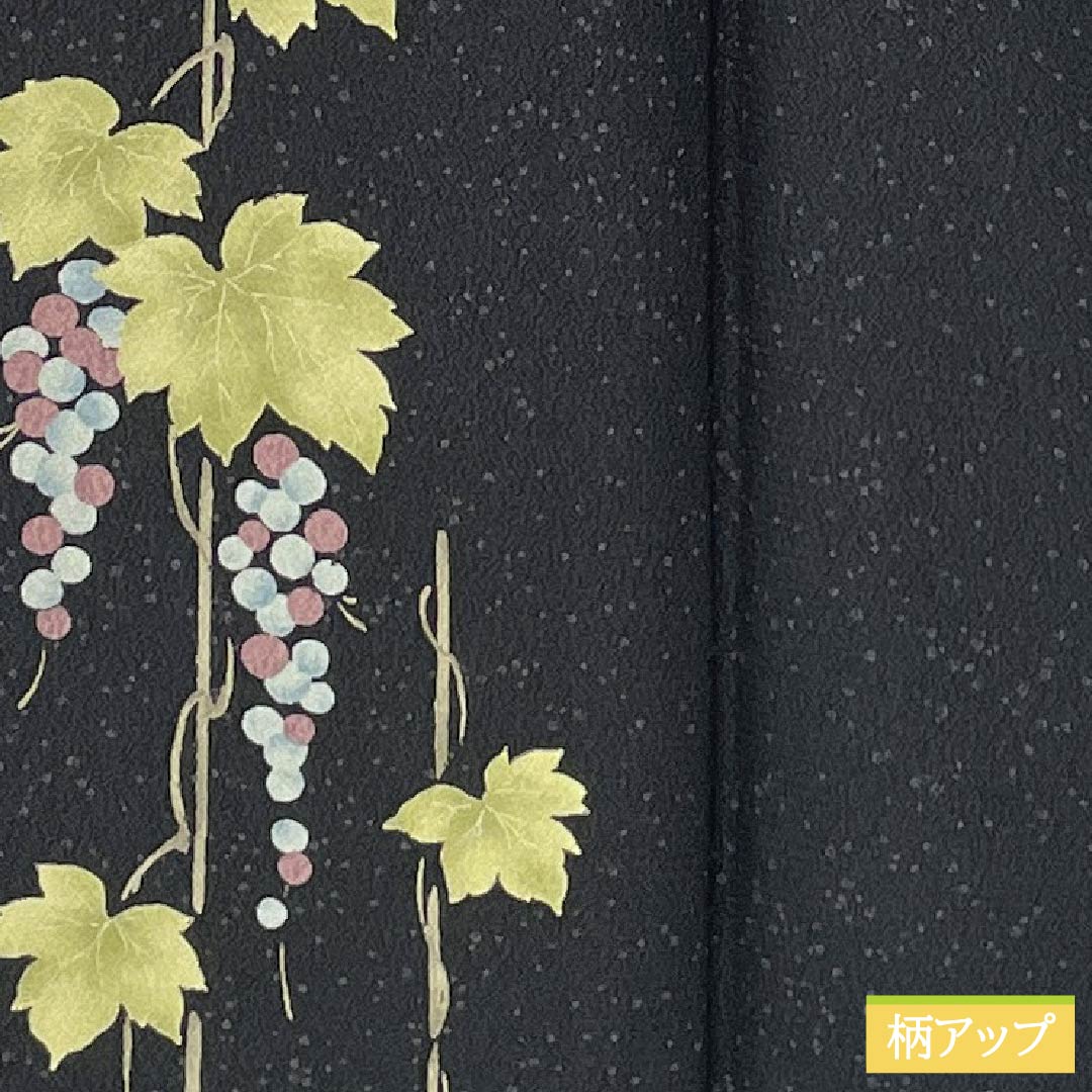 Visiting Kimono, Polyester, S Rank, Lined, Length 166.5cm, Sleeve Length 68cm, Designed by Kansai Yamamoto, Grape Pattern, Washable, Tsukesage, Black, Product Number: 1112006942510