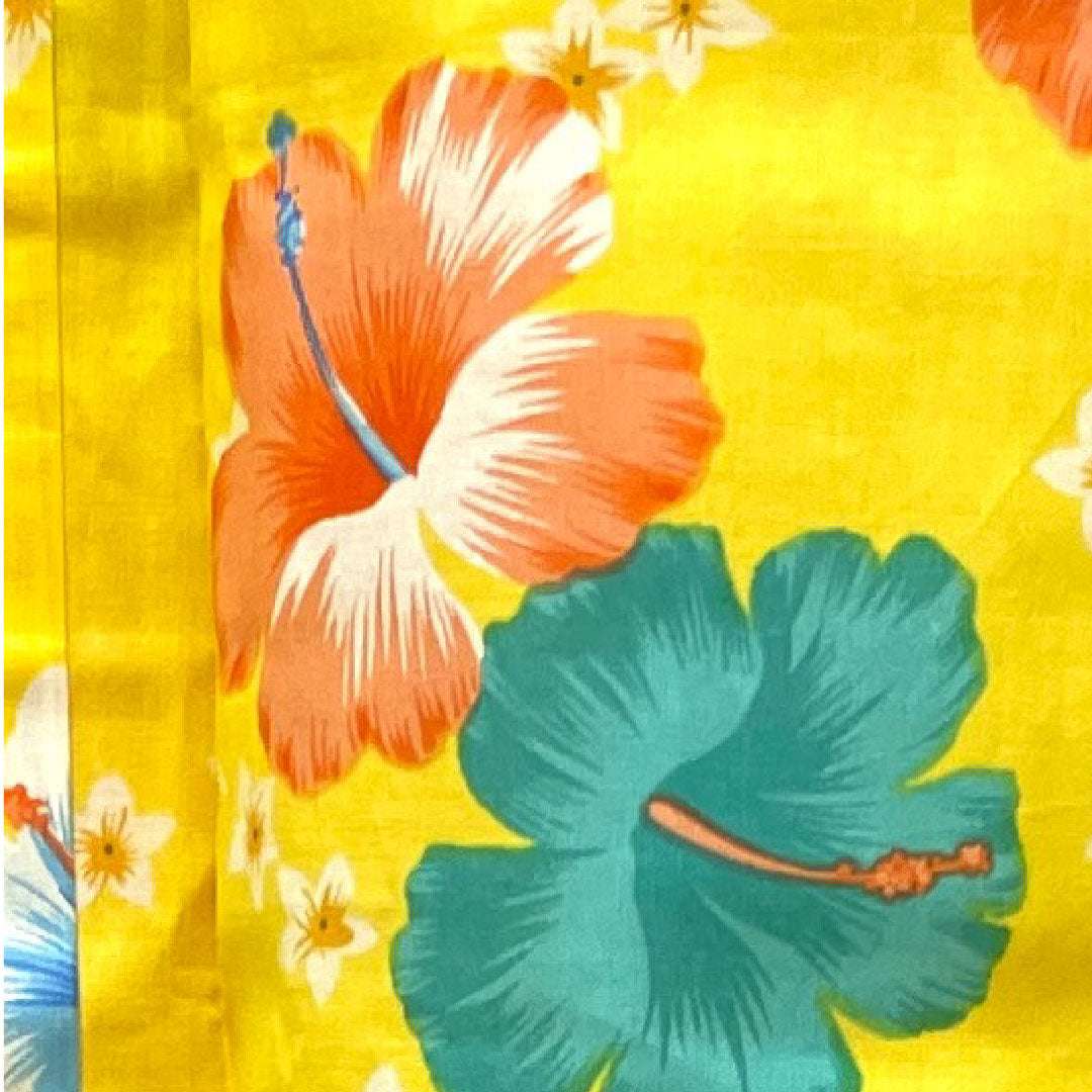 Yukata with basting thread, unused, sunflower color, hibiscus, cotton, S rank, single layer, length 164cm, sleeve length 64.5cm, yellow, 1118002732423