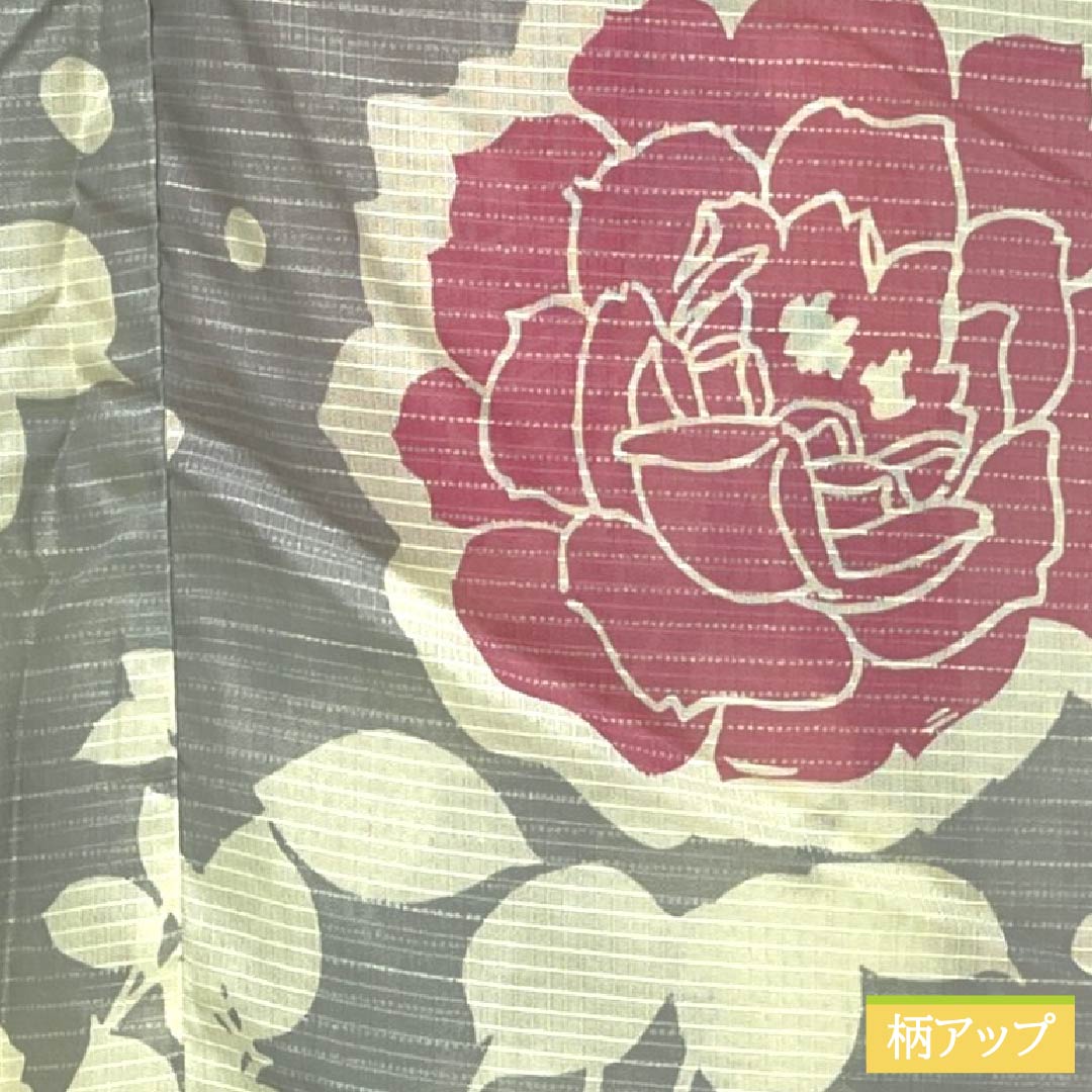 (Brand new, unused) Yukata (casual kimono) made of polyester, length 162.5cm, sleeve length 66.5cm, new rank, single layer, grayish-gray, light ink color (usuzumiiro), floral print, buttons, product number 1118005701422