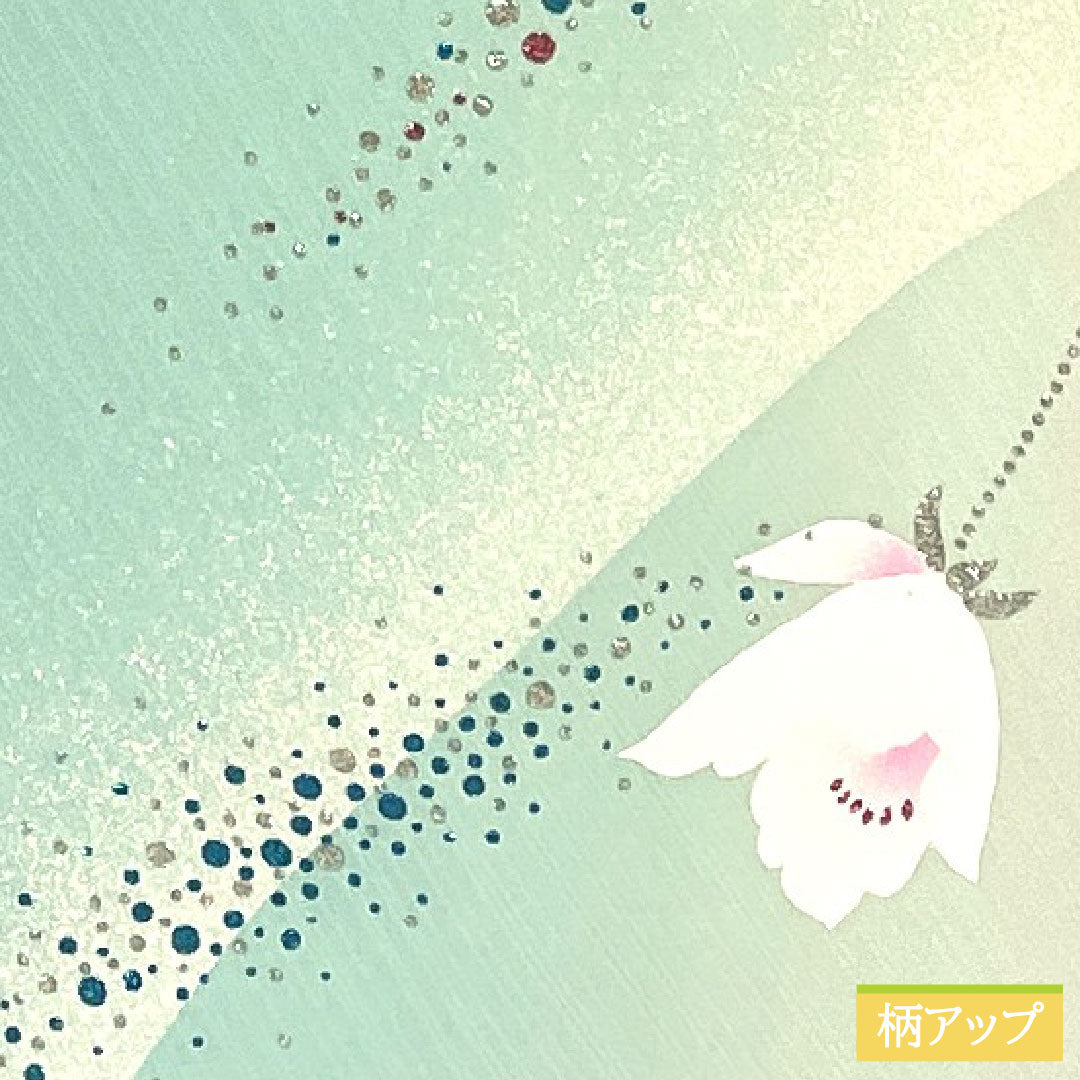 Komon, pure silk, length 157cm, sleeve length 63cm, lined, abstract flower, silver glaze finish, S rank, light blue, 1115004902324