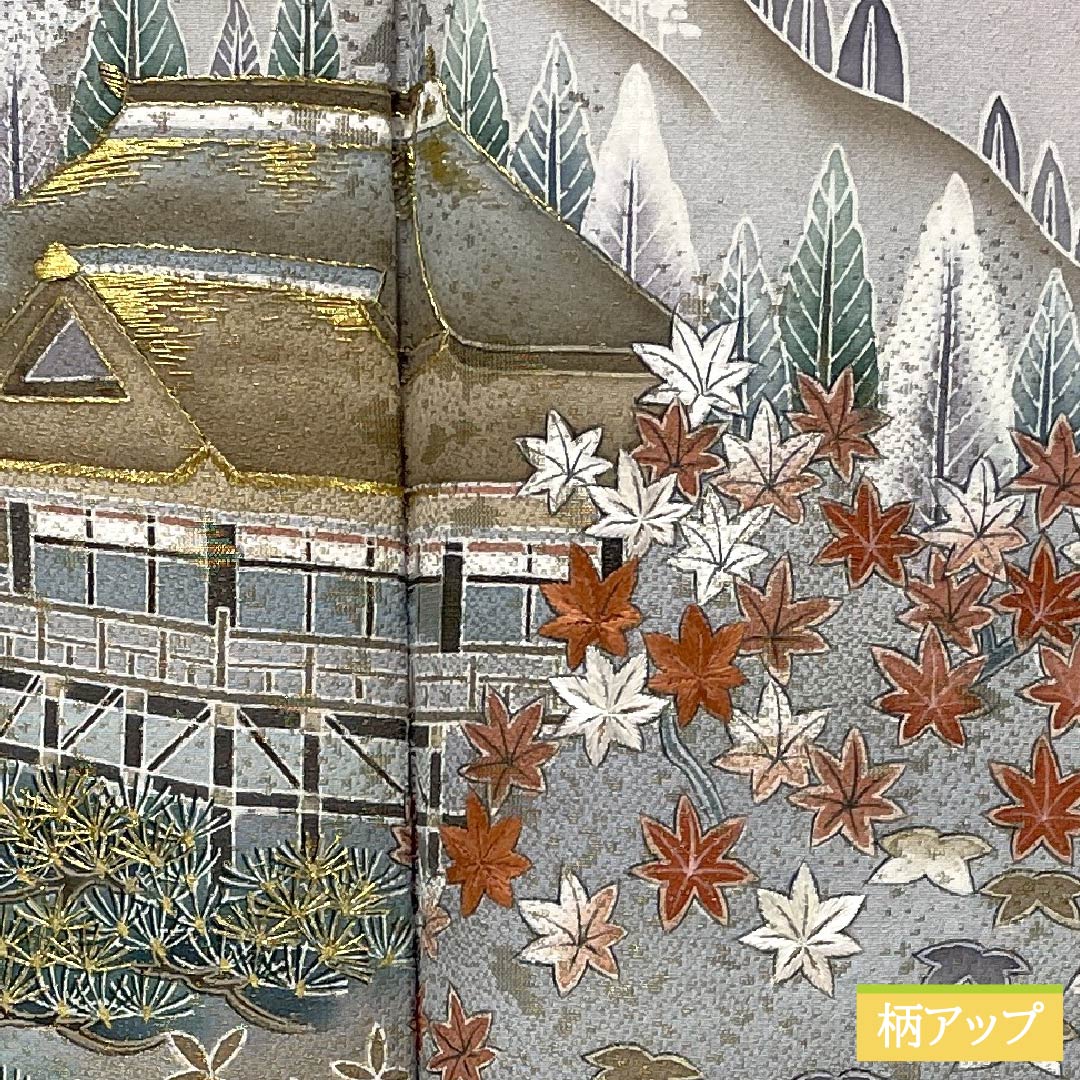 色留袖 正絹 Aランク 身丈157.5cm 裄丈62cm 袷 桜色（さくらいろ） 一つ紋 下り藤 京友禅 風景模様 作家物 しつけ糸付き 一つ紋 ピンク系 1111002003313