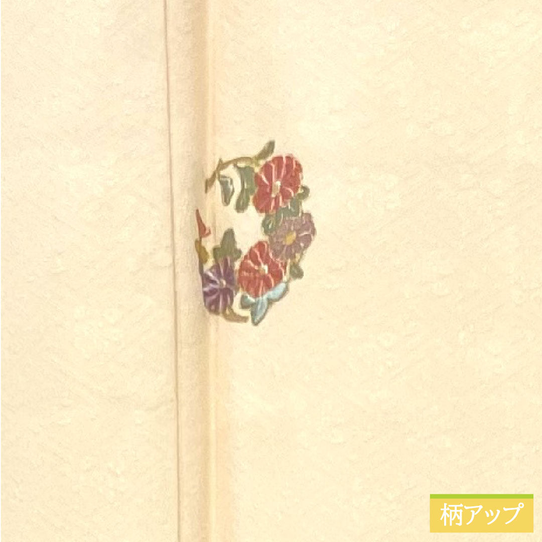 小紋 正絹 身丈162cm 裄丈64cm 袷 薄肉色（うすにくいろ） 京友禅 刺繍 Bランク クリーム系 1115004204415